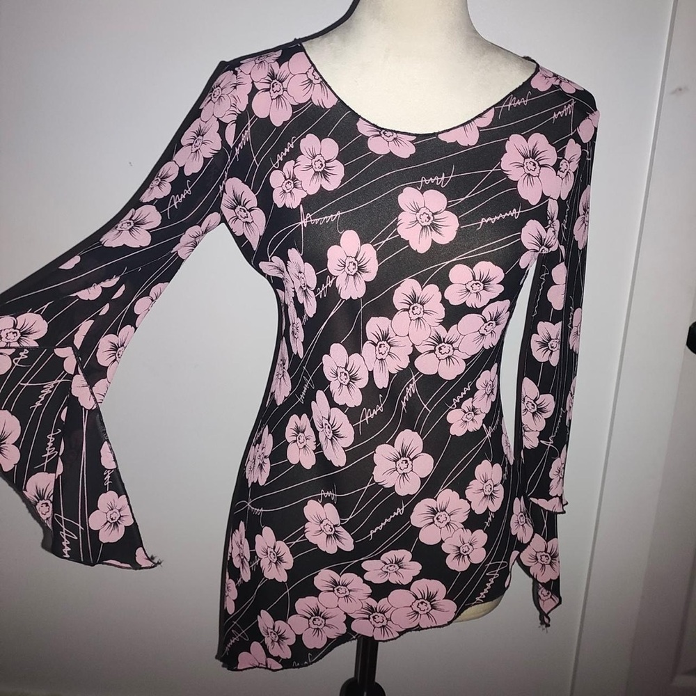 Floral Pink and Black Women's Top